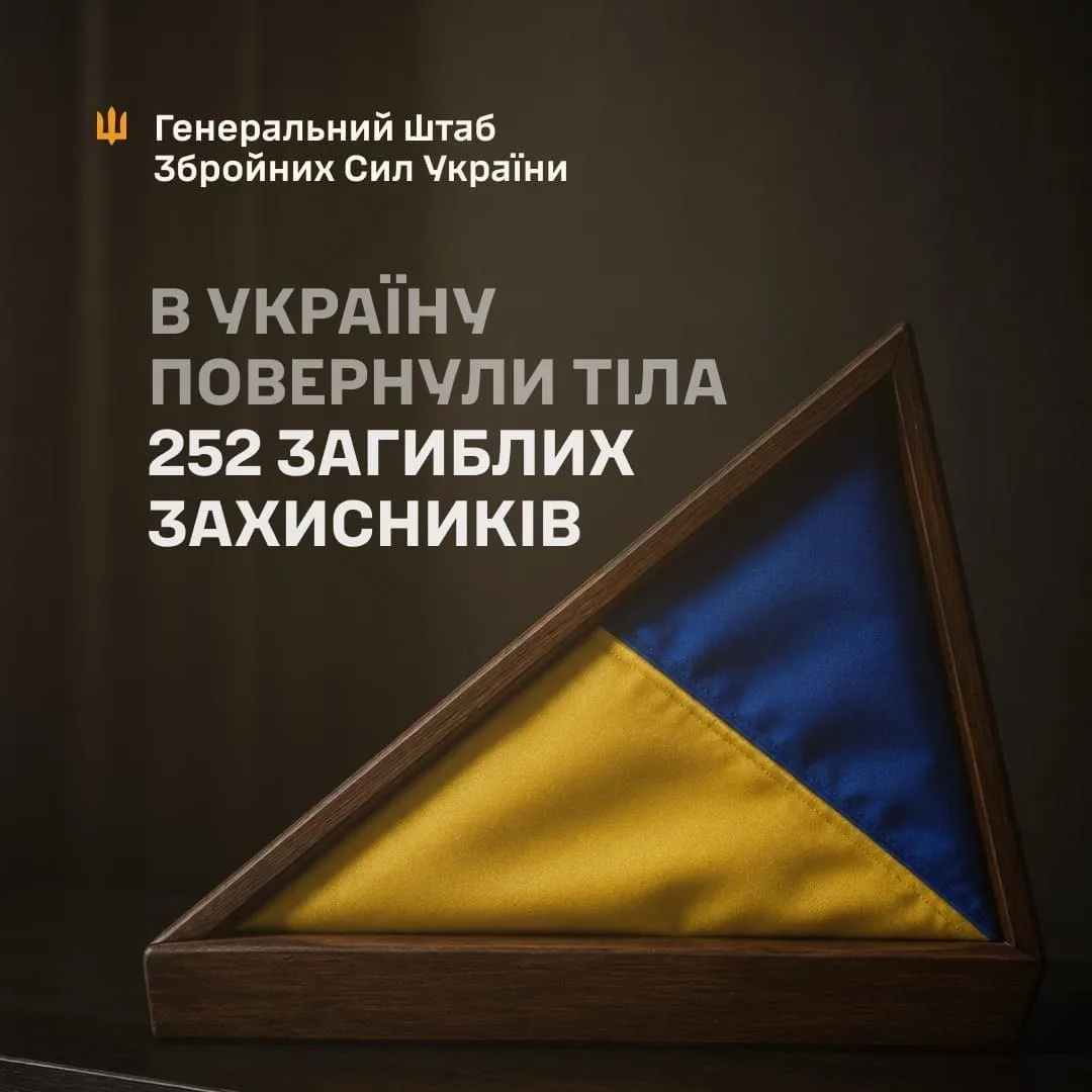 General Staff graphic announcing the return of 252 bodies of Ukrainian defenders on 22 October