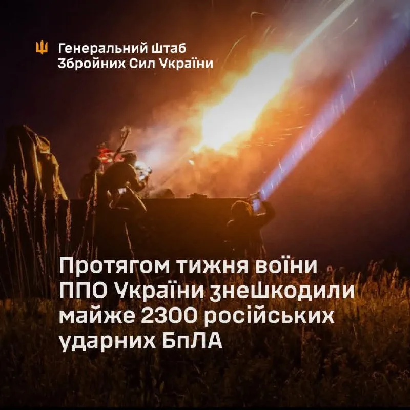 Image attached to the General Staff of Ukraine's Telegram post on weekly air defence results against Russian drones