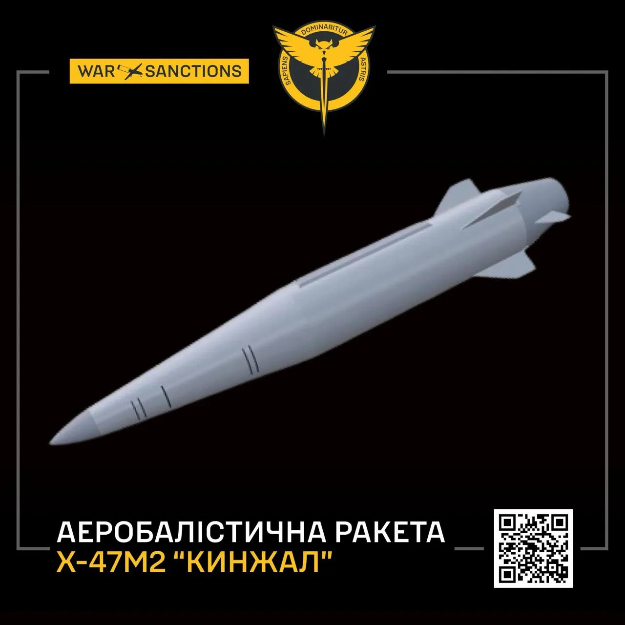 Image published by Ukraine's military intelligence (HUR) accompanying its details on the Russian Kinzhal air-launched ballistic missile. Credit: HUR / Telegram @DIUkraine